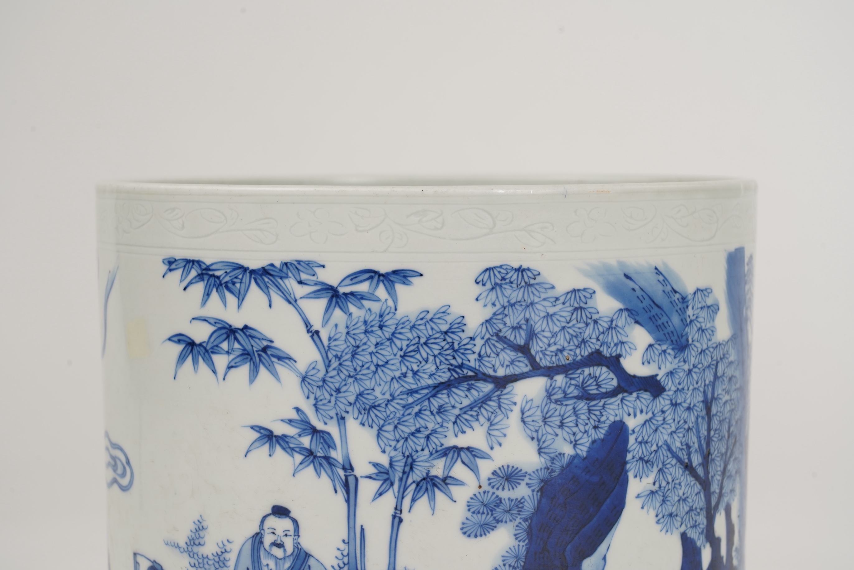 A Chinese blue and white brush pot, possibly Shunzhi period